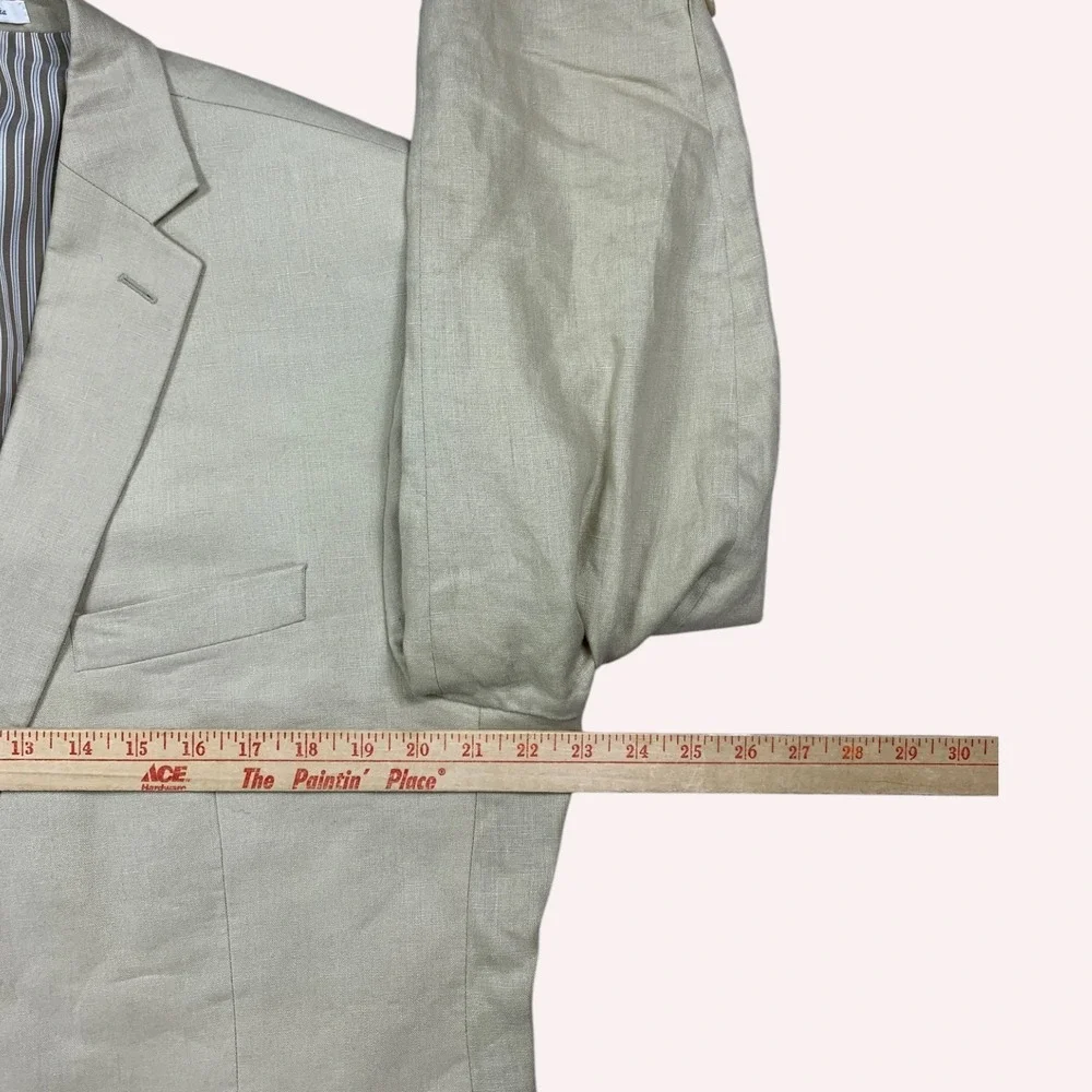 Calvin Klein Linen Blazer Mens 44R Beige 2 Button Vented Breathable Sport Coat